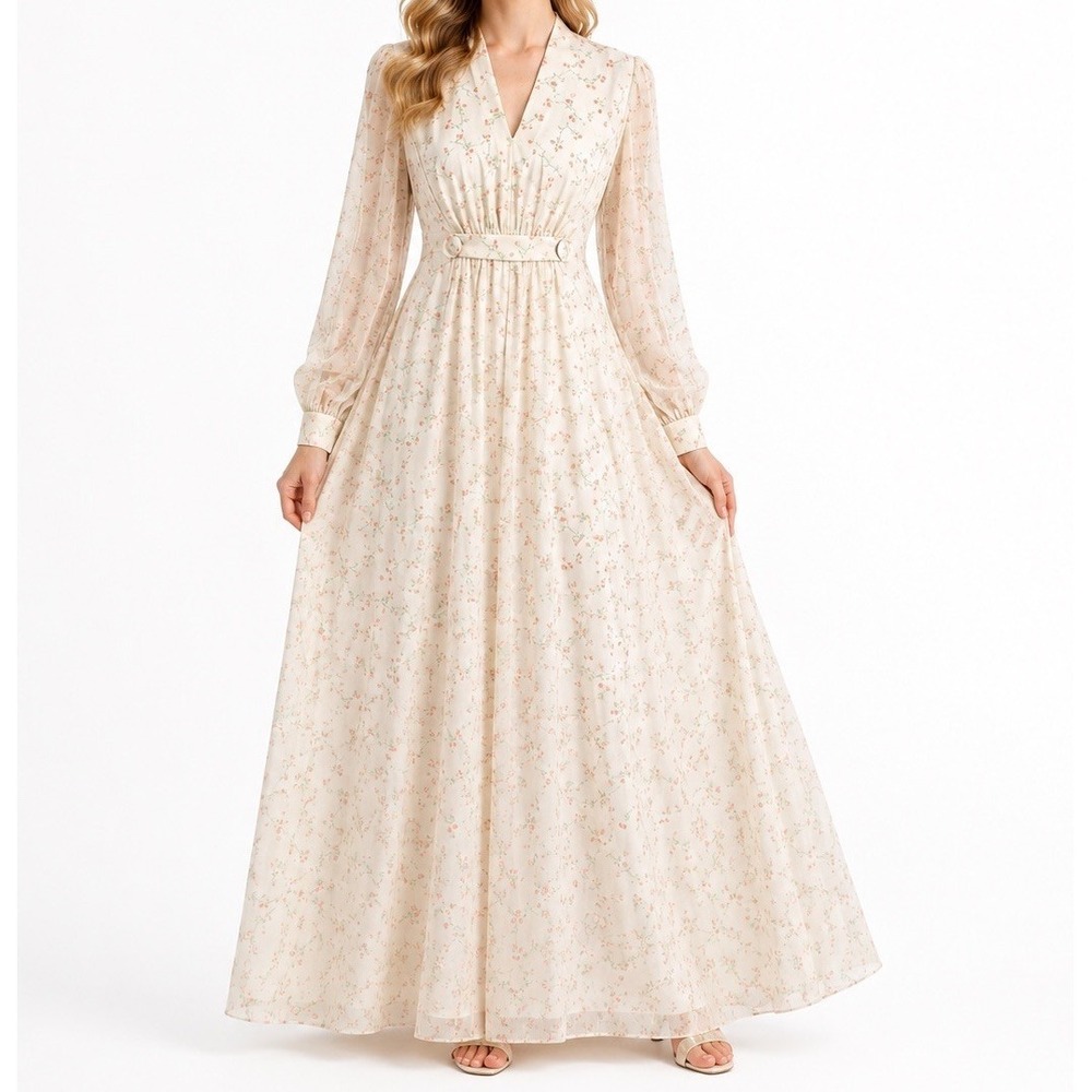 Vintage 60s 70s Prairie Dress Floral Maxi Handmade Cottagecore Gunne Style Med.